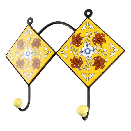 Yellow Ceramic Floral Tiles Hook